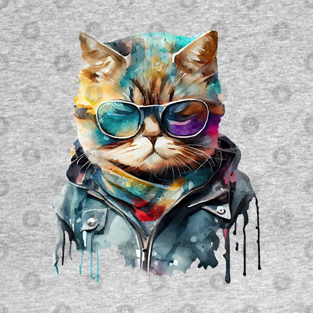 Cool Cat Watercolor by Happii Pink